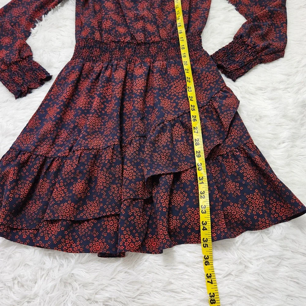 Michael Kors Navy Blue & Red Floral V-neck Long‎ Sleeve Layered Dress. Size P/2